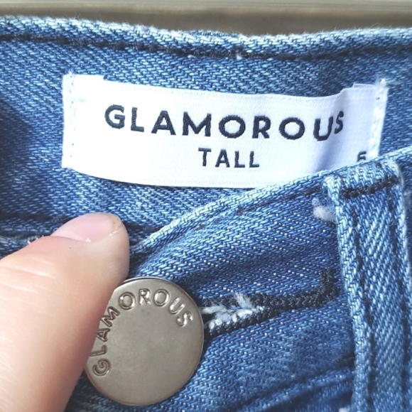 ASOS Glamorous Tall Embroidered Denim Shorts With Frayed Hem 6 - Picture 13 of 15